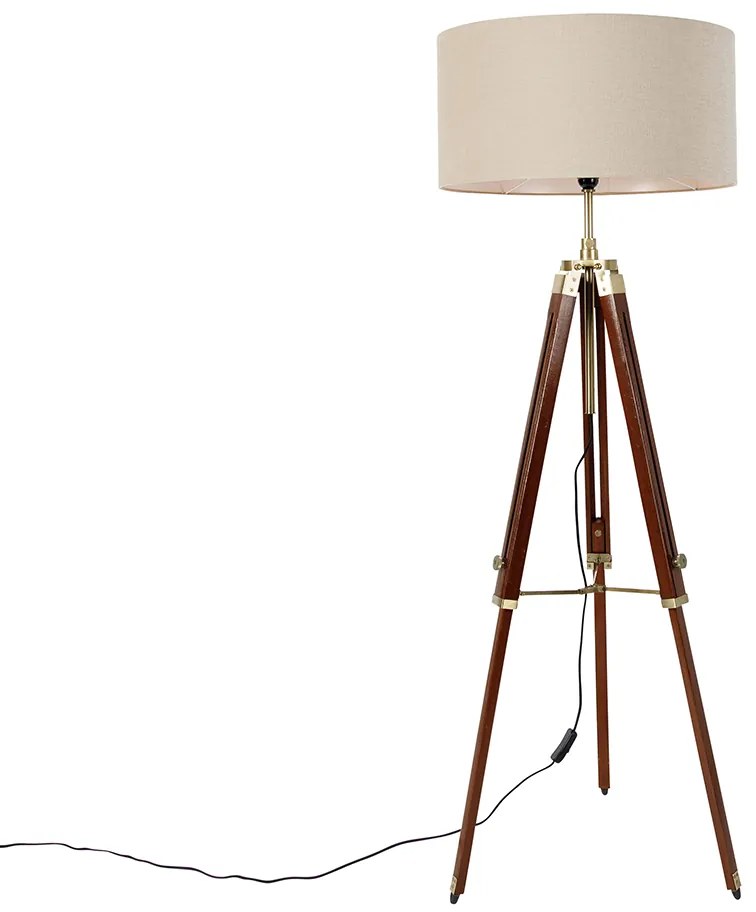 Candeeiro de pé em latão com abajur castanho claro 50 cm tripé - Cortin Industrial,Rústico