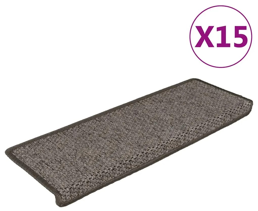 Tapetes escada adesivos aspeto sisal 15pcs 65x21x4 cinza e bege