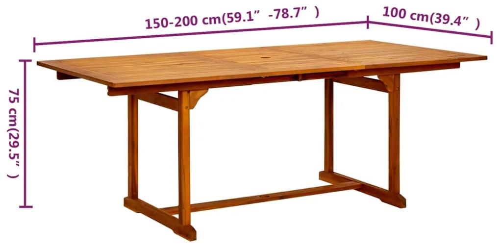 Mesa de jantar p/ jardim (150-200)x100x75 cm acácia maciça