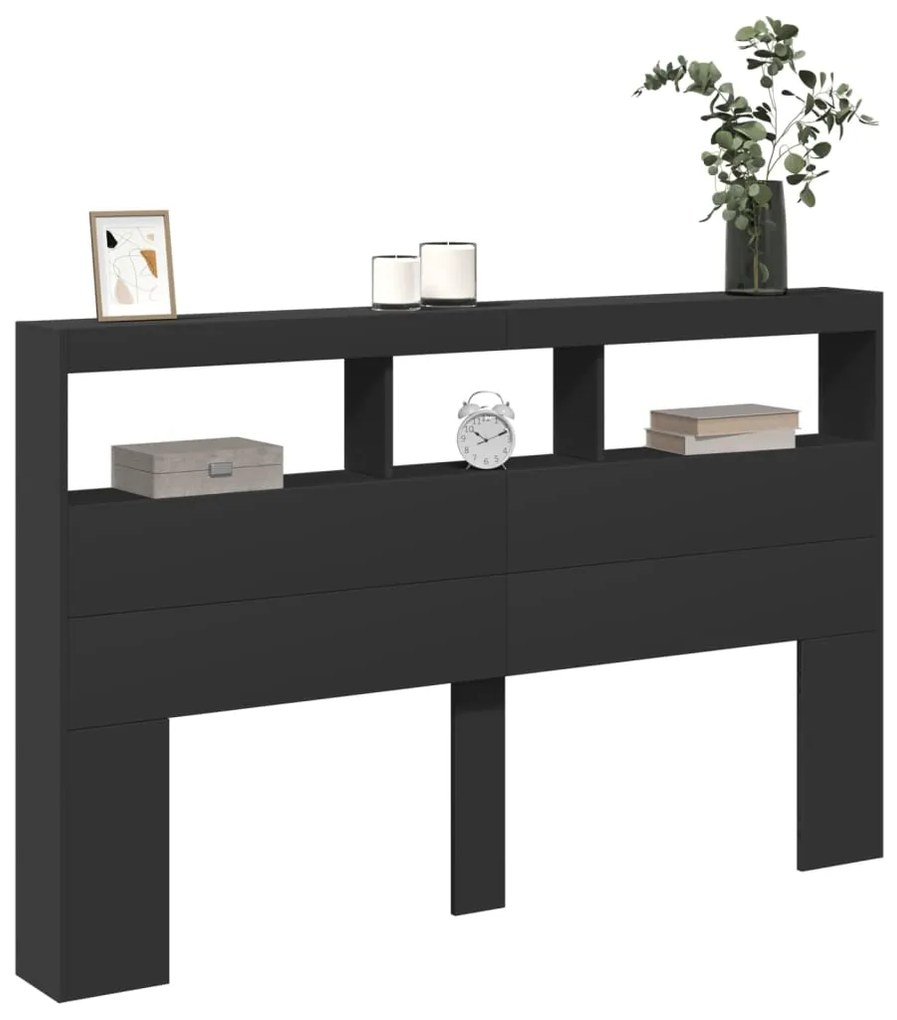 Armário de cabeceira com luzes LED 160x17x102 cm preto
