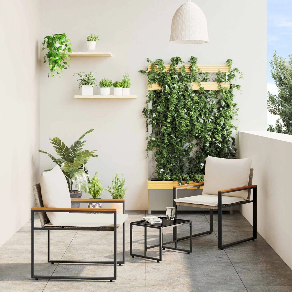 vidaXL Conjuntos de móveis com almofada 3 pcs Bege e Branco Creme Vime