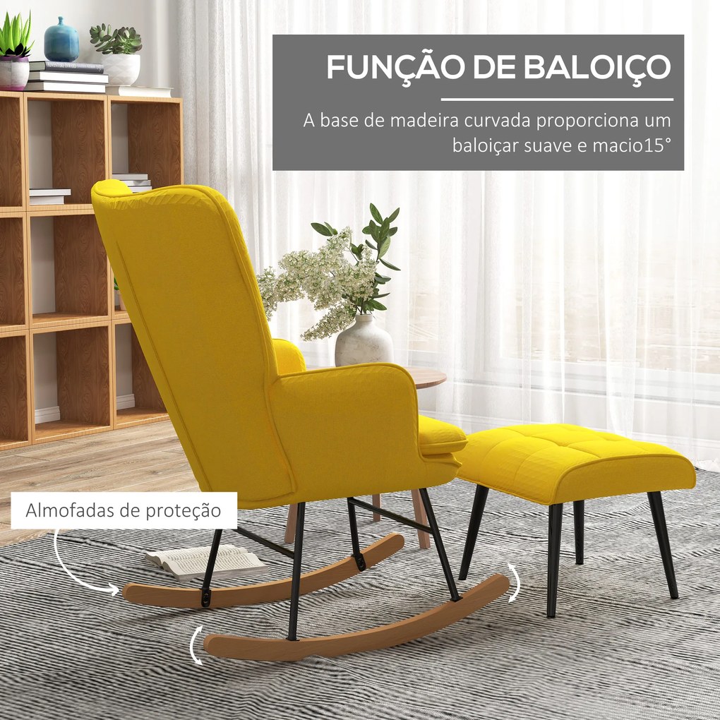 Poltrona Baloiço com Apoio para os Pés Poltrona Relax com Almofada Acolchoada e Anti-Tombo 64x89x90 cm Amarelo