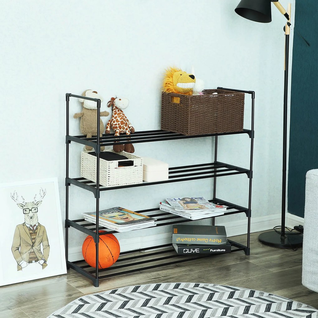 Estante metálica para sapatos com 4 prateleiras 92 x 30 x 73 cm preto
