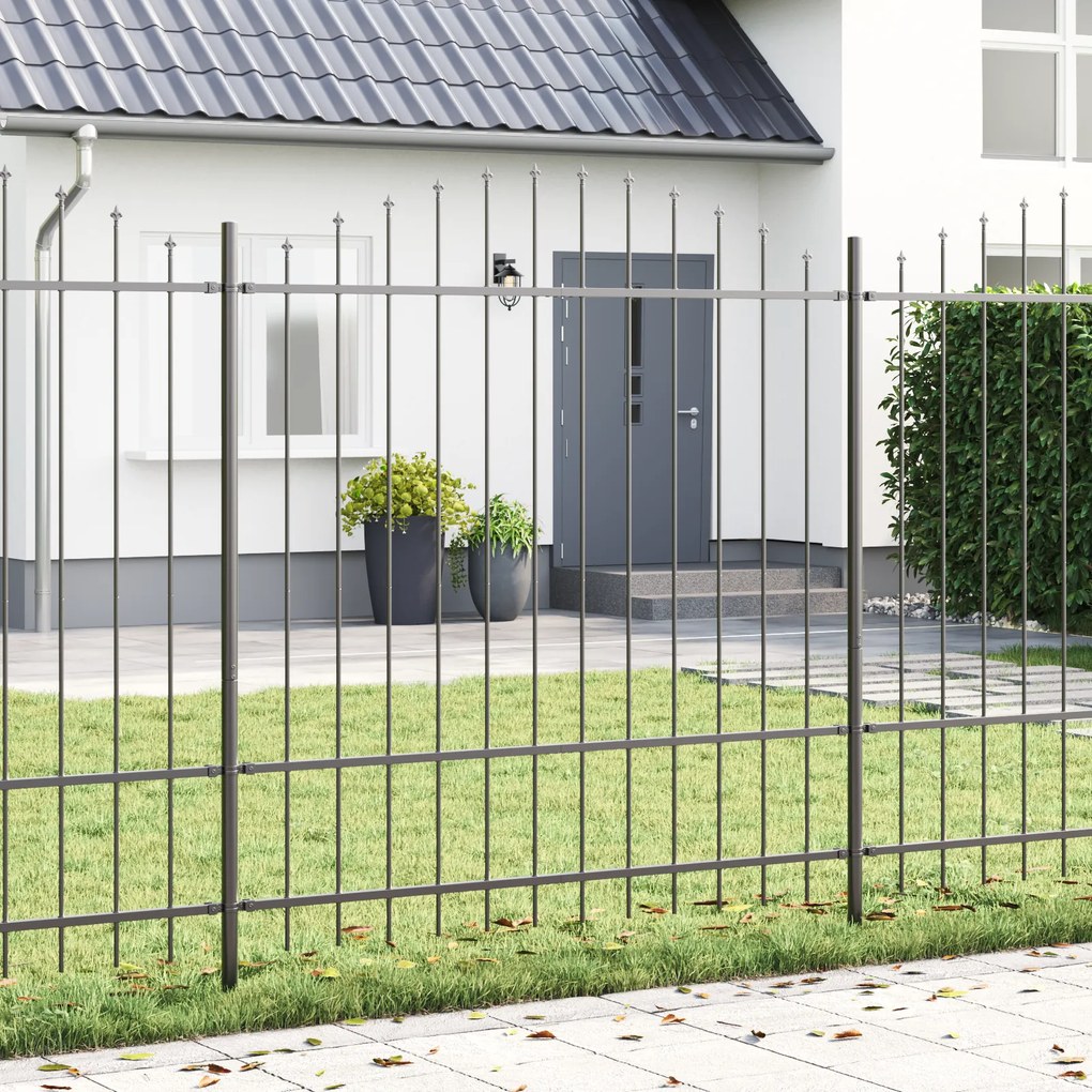 Cerca de Jardim vidaXL com Topo em Arco Cinza 3,4x1,75 m em Aço