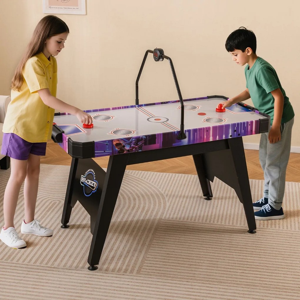 Mesa de Air hóquei Crianças com marcador digital LED Motor potente de 12 V e 2 discos e 2 empurradores 144 x 68 x 81 cm Branco