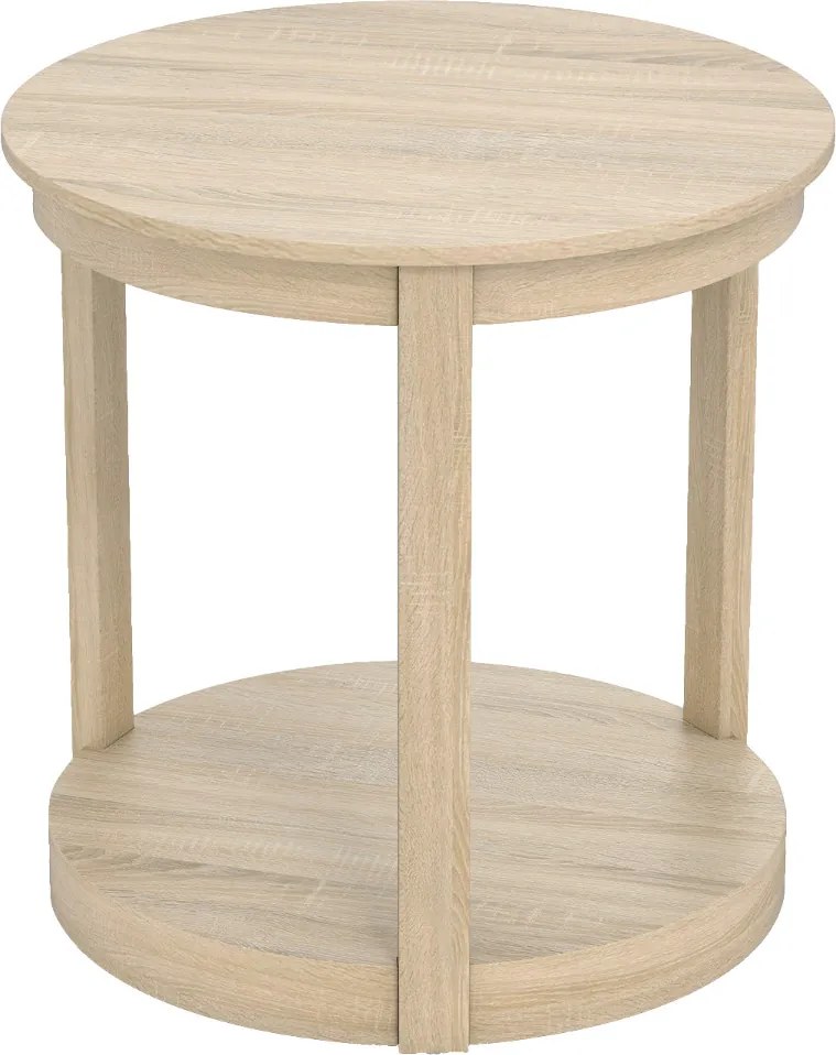 Mesa de centro redonda, mesa apoio, mesa cabeçeira 60,5 x 61 cm com 2 níveis em madeira de caucho Mesa auxiliar estilo rústico cor carvalho