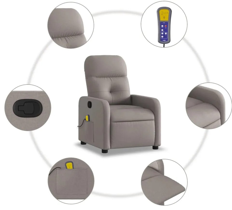 Poltrona de massagens reclinável tecido cinzento-acastanhado
