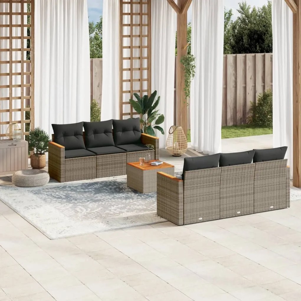 vidaXL 7 pcs conjunto sofás p/ jardim c/ almofadões vime PE cinzento