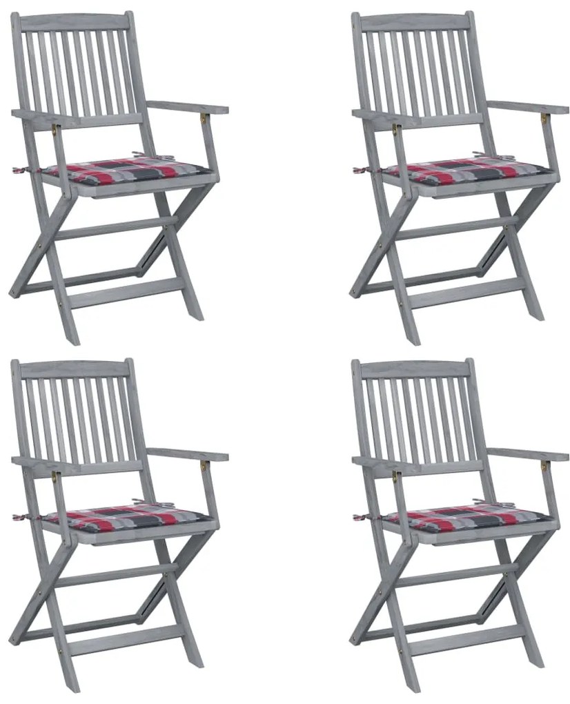 Cadeiras exterior dobráveis c/ almofadões 4 pcs acácia maciça