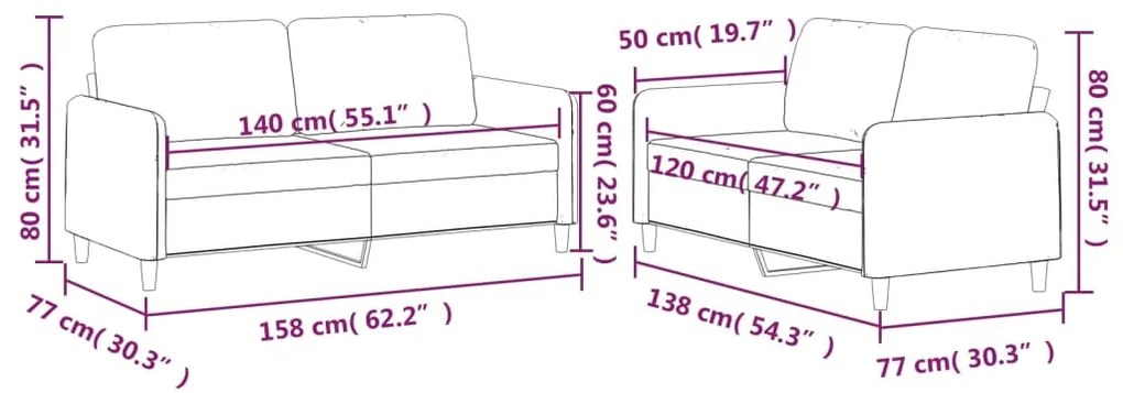 2 pcs conjunto de sofás com almofadões tecido cinza-acastanhado