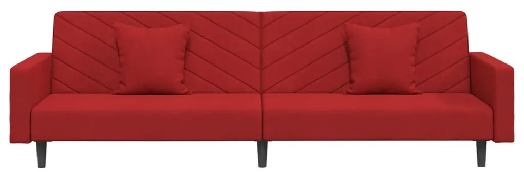 Sofá-cama 2 lugares com duas almofadas veludo vermelho tinto