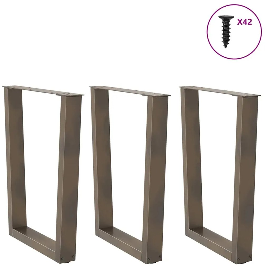 Pés para mesa de jantar em formato de V, 3 peças, aço natural, 70x(72-