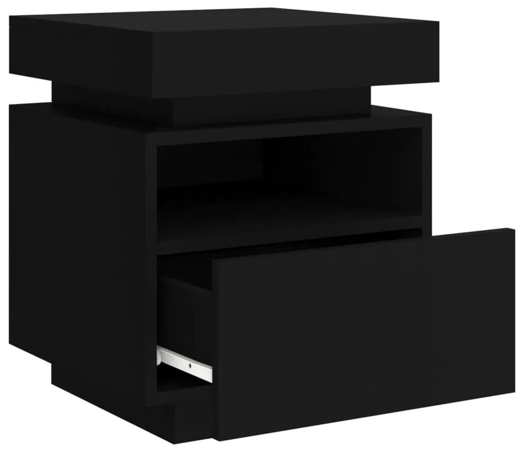 Mesa de cabeceira com luzes LED 40x39x48,5 cm preto