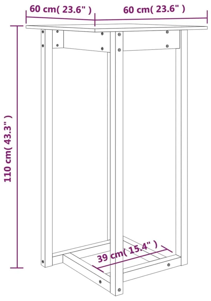 Mesa de bar 60x60x110 cm pinho maciço cinza