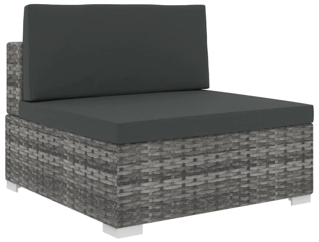 6 pcs conjunto lounge de jardim c/ almofadões vime PE cinzento
