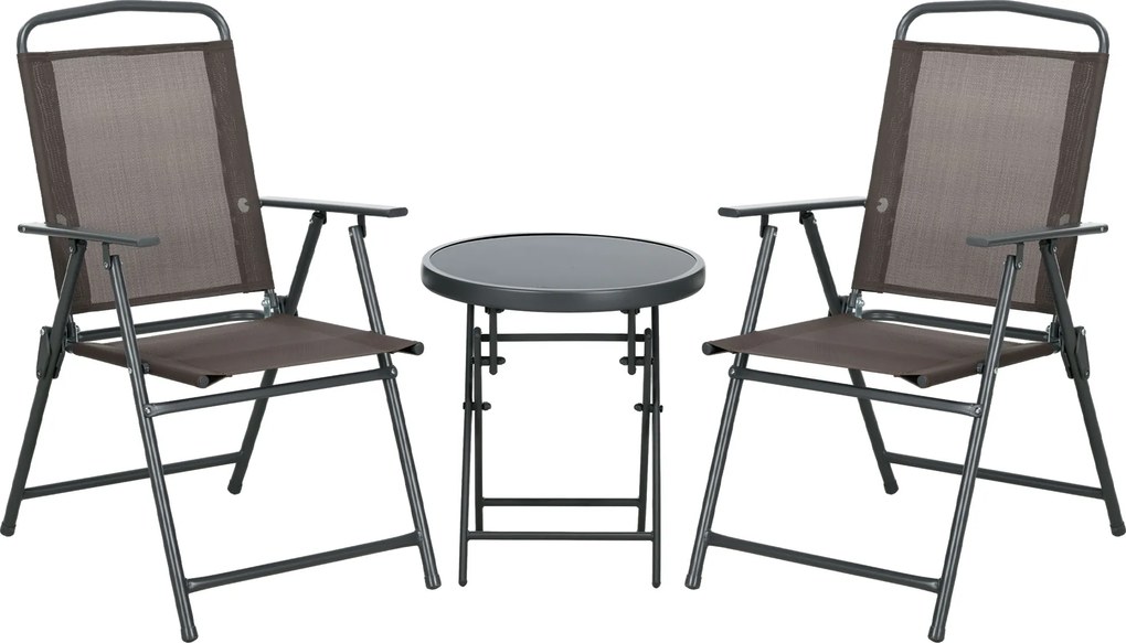 Outsunny Conjunto de Jardim 3 Peças com 2 Cadeiras 53.5x64x93 cm e Mesa de Café Ø45x50 cm, em Metal, Castanho | Aosom Portugal