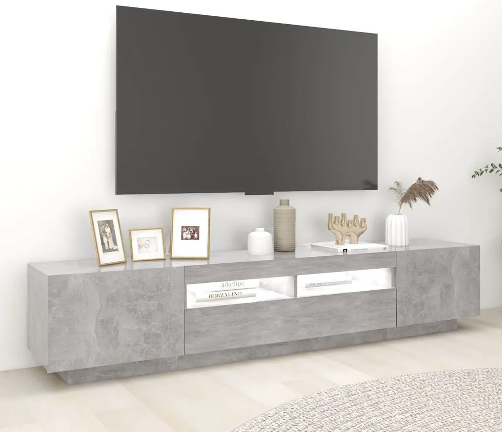Móvel de TV com luzes LED 200x35x40 cm cinzento cimento