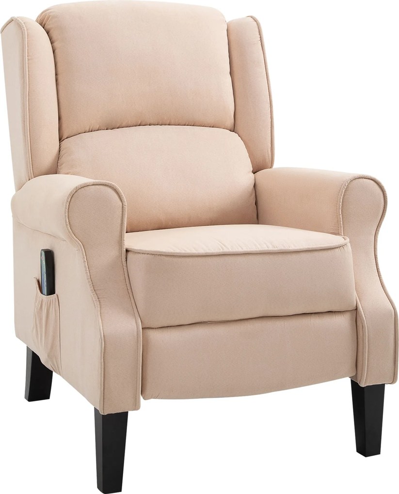 HOMCOM Poltrona de Massagem Poltrona Relax Reclinável com Controlo Remoto 2 Áreas de Massagem Bolso Lateral 78x83x101 cm Bege | Aosom Portugal