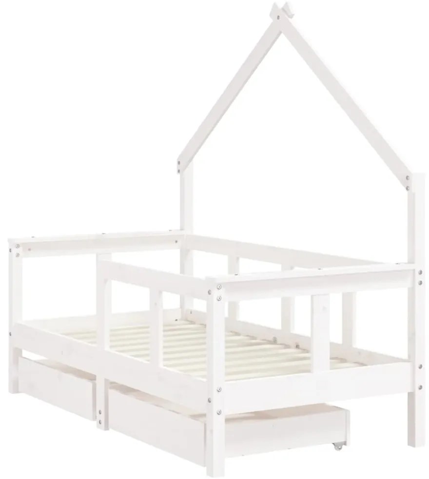 Estrutura cama infantil c/ gavetas 70x140cm pinho maciço branco