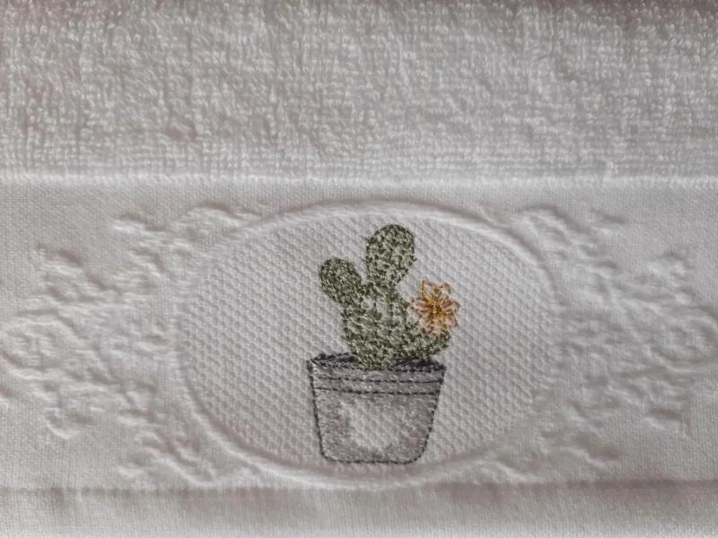 30x30 cm - 1 toalha bordada 100% algodão 500 gr./m2: Cato C/ flor amarela