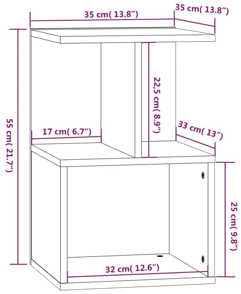 Mesa cabeceira 2pcs 35x35x55cm derivado madeira carvalho fumado