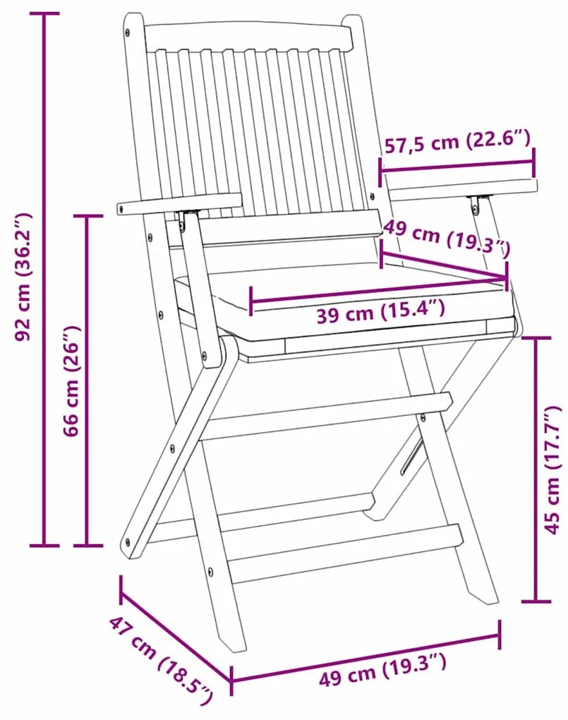 Cadeiras de Jardim Dobráveis vidaXL com Almofada Cinza 4pcs de Madeira