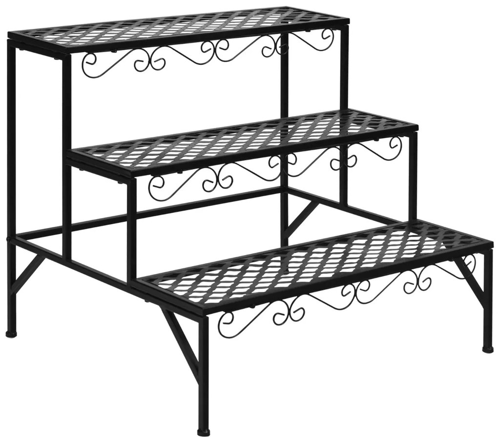 Suporte para plantas e vasos metálicas de 3 níveis Suporte para plantas decorativo para jardim interior 70 x 60 x 60,5cm Preto
