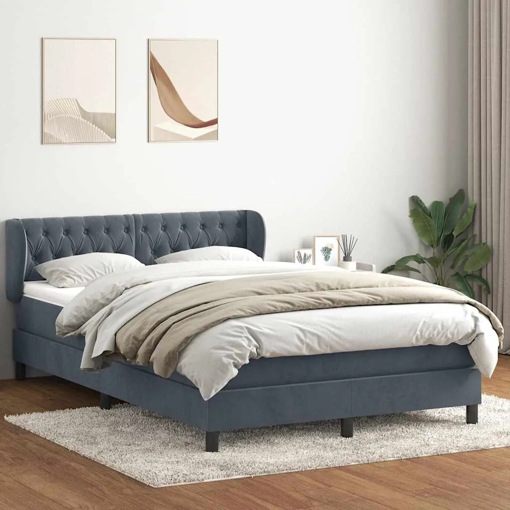 vidaXL Cama com molas/colchão 160x220 cm veludo cinzento-escuro
