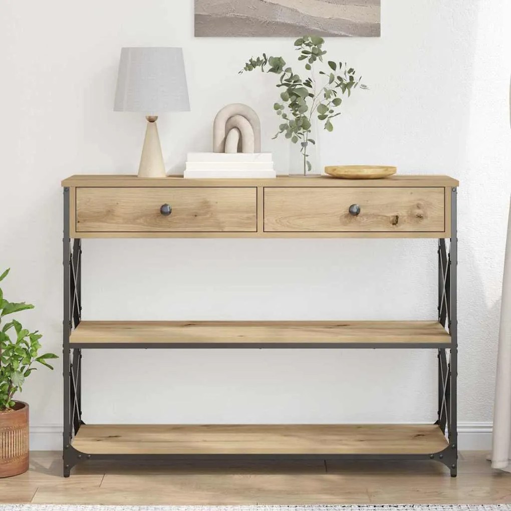 Mesa de Console vidaXL Carvalho Artesanal 100x28x75 cm Madeira Engenhe
