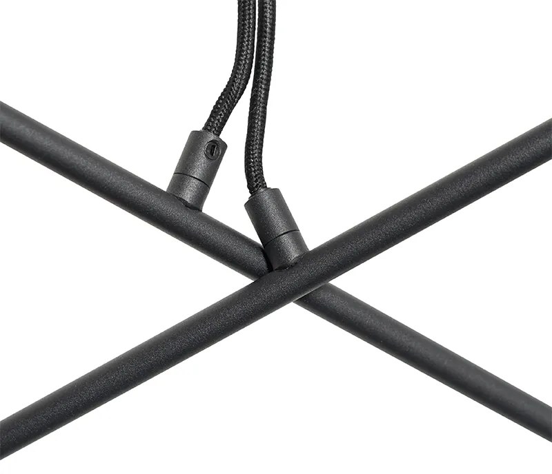 Candeeiro de suspensão preto com latão e vidro fumê 6 luzes - Vidro Moderno,Art Deco