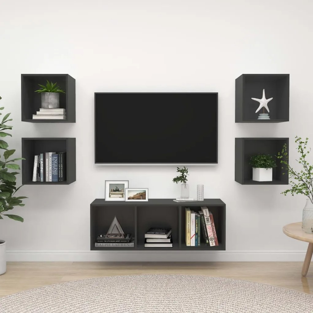 vidaXL 5 pcs conjunto de móveis de TV contraplacado cinzento