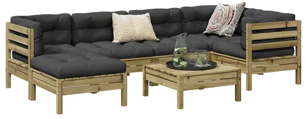 vidaXL 7 pcs conjunto sofás de jardim c/ almofadões pinho impregnado
