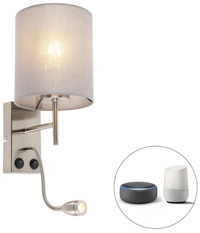LED Candeeiro de Parede Inteligente Aço com Abaajur Cinza incl. Wifi A60 - Stacca Moderno