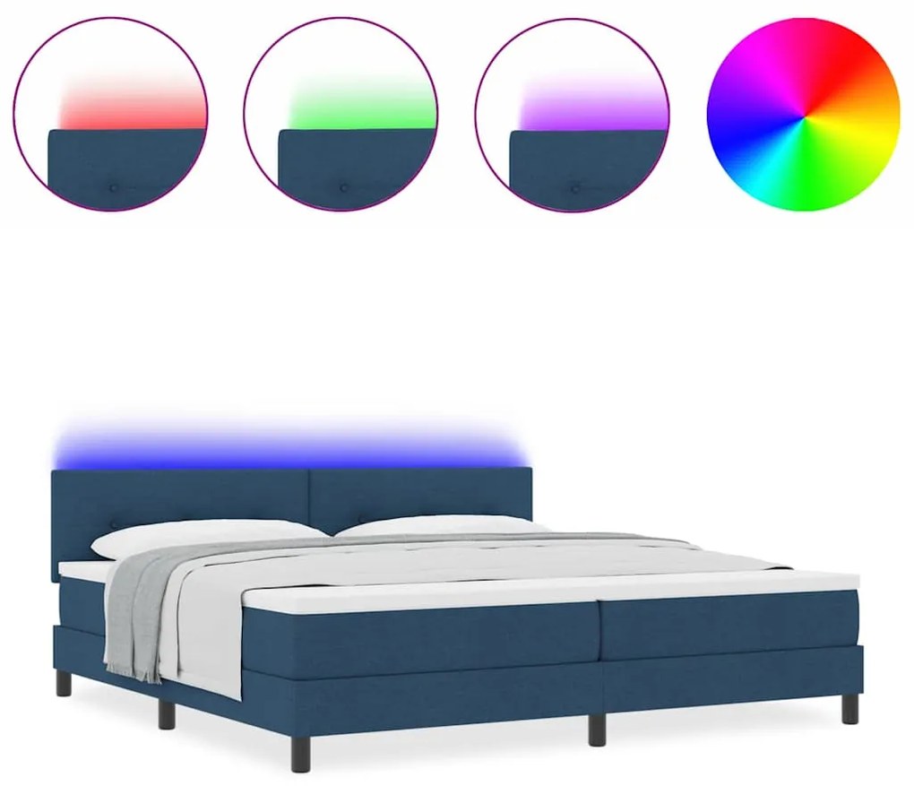 Cama Box com Colchão e LED Azul 200x200 cm Tecido