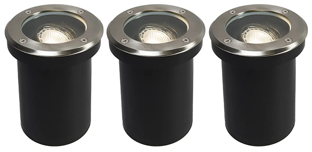 Conjunto de 3 projetores de chão para exterior em aço ajustáveis IP65 - Delux Moderno