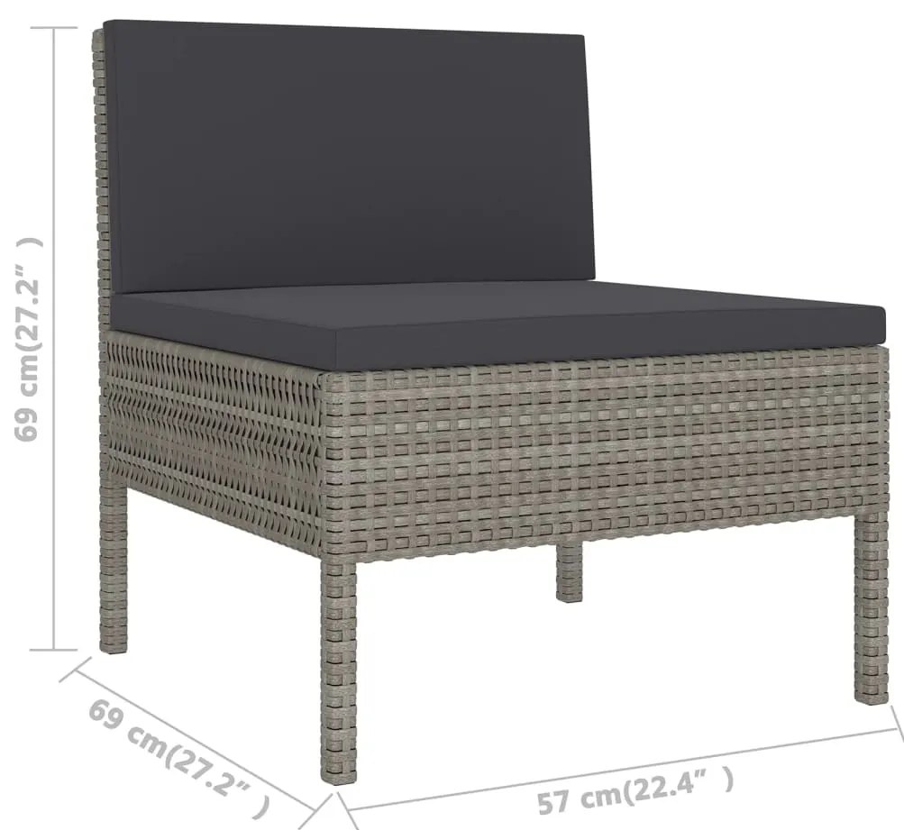 9 pcs conjunto lounge de jardim c/ almofadões vime PE cinzento