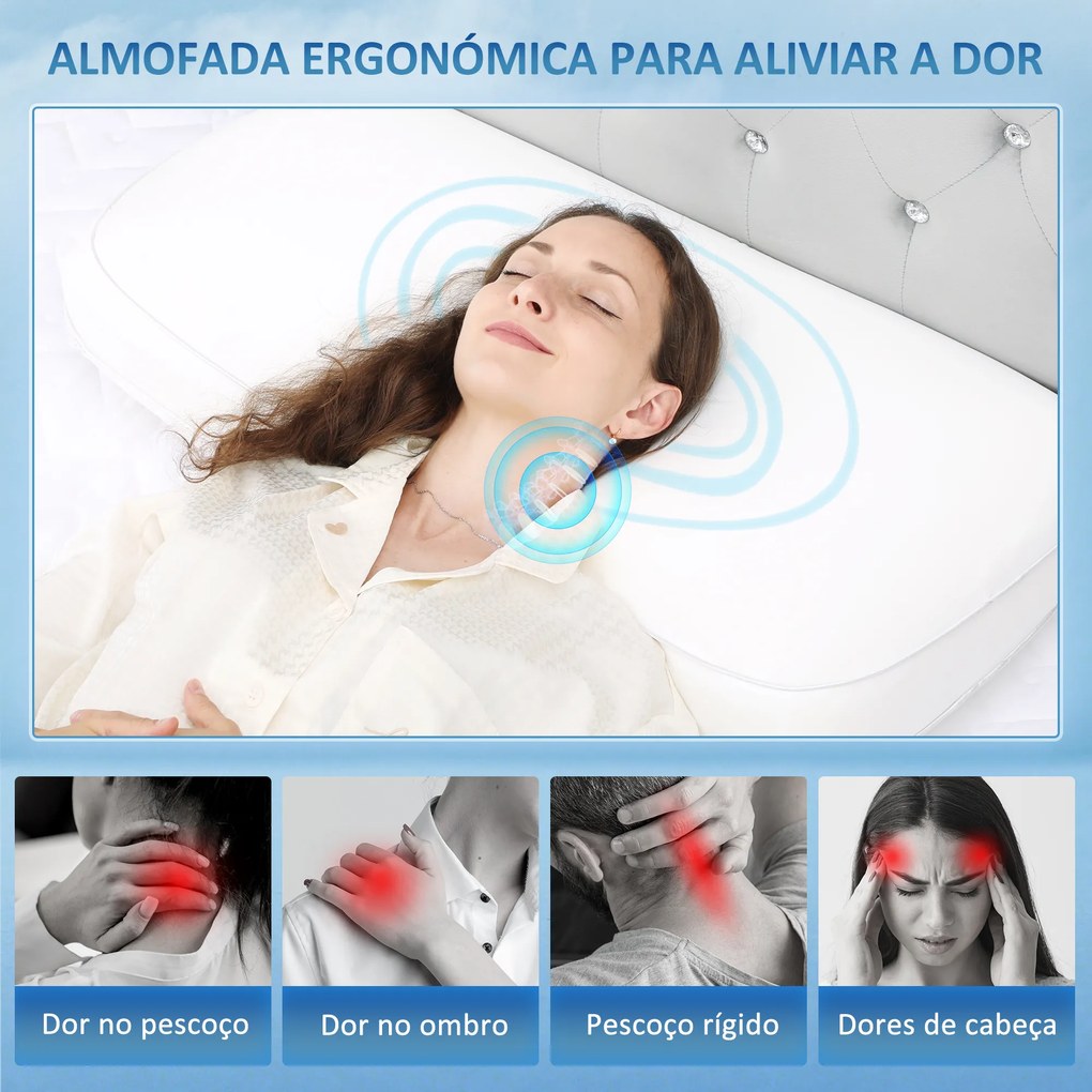 Almofada Viscoelástica com Desenho Ergonómico e Capa Removível e Lavável 81,28x40,64x15,24 cm Creme