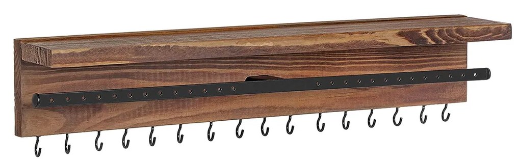 Organizador de joias de parede com ganchos e prateleira | SONGMICS | 40 x 7.5 x 7.5 cm | castanho|preto | JJS10CB.