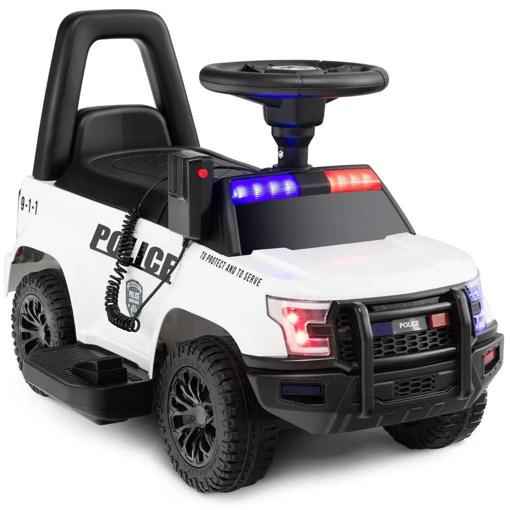 Carro de Polícia Elétrico para Crianças Bateria 6V com Megafone Alarme Luz para 18-60 Meses 62 x 44 x 43 cm Branco