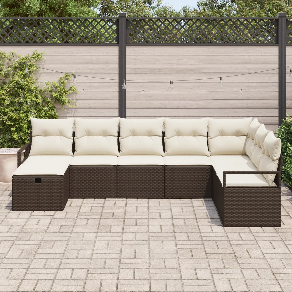 Conjunto de Sofá de Jardim de 8 Peças com Almofadas de Rattan Poliéste
