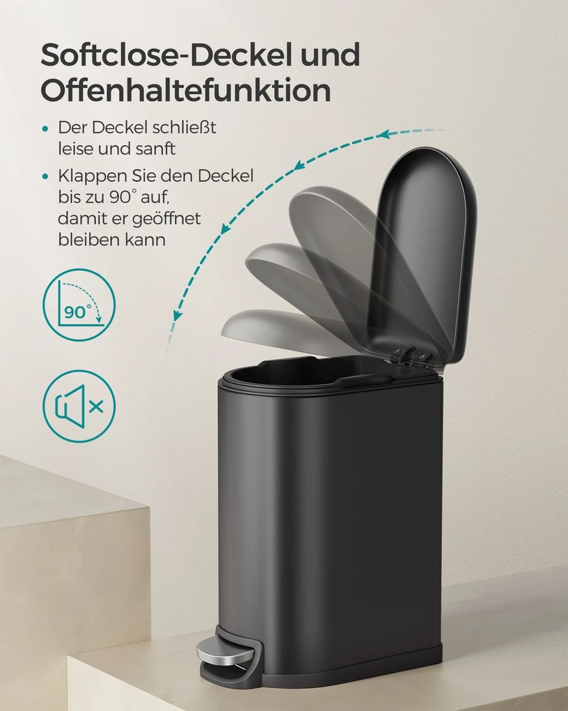 Caixote lixo casa de banho de 10 litros com tampa de aço pequena Preto