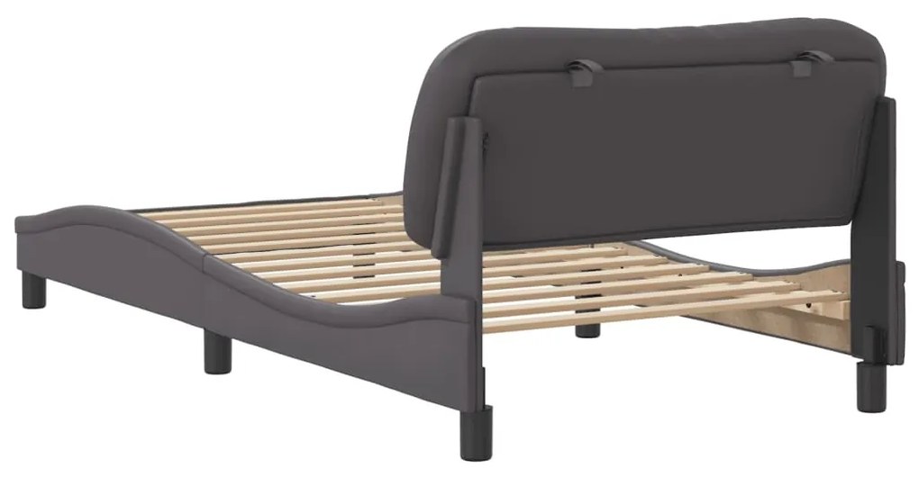 Estrutura cama c/ cabeceira 100x200cm couro artificial cinzento