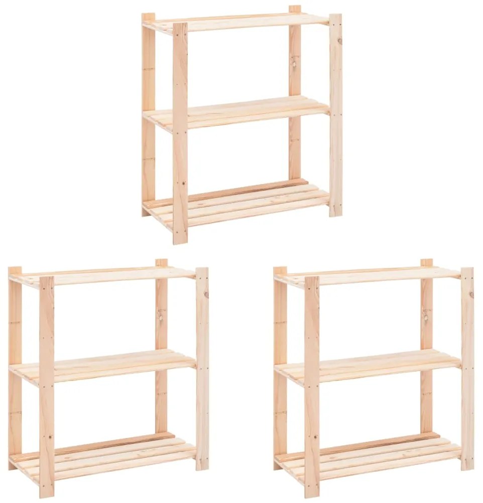 3 unidades arrumação 3 prateleiras 80x38x90cm pinho 150 kg