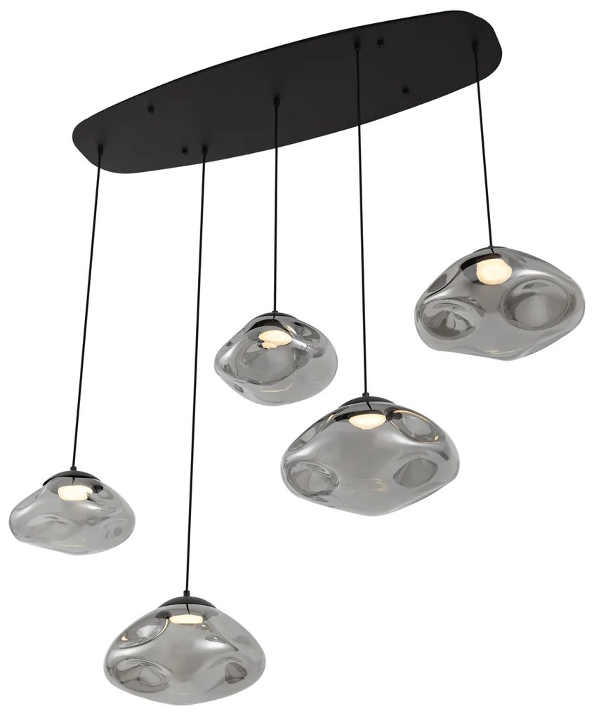 Candeeiro suspenso de design preto com vidro fumado 5-luzes - Gus Design