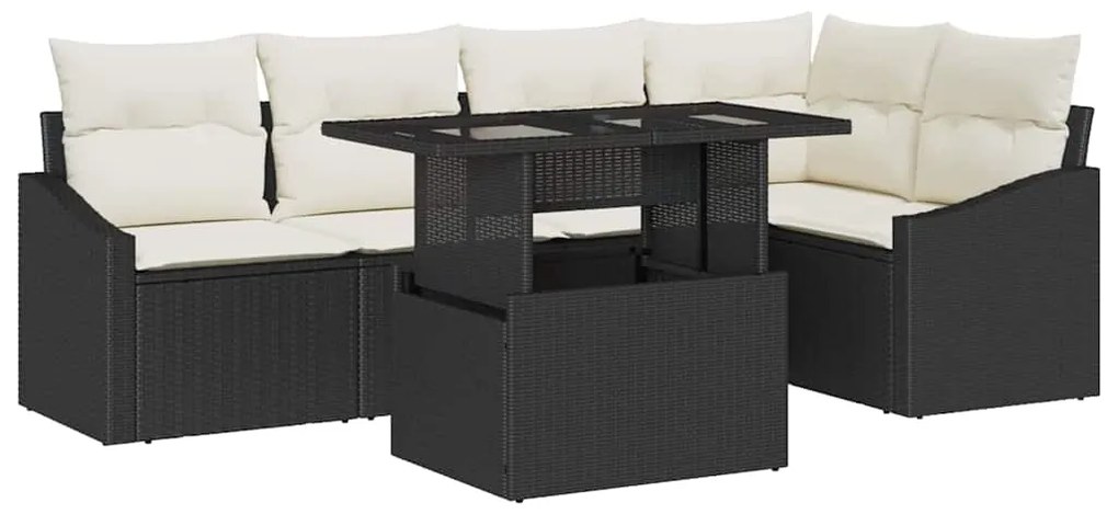 Conjunto de Sofá de Jardim com 6 Peças e Almofadas Preto em Rattan Sin