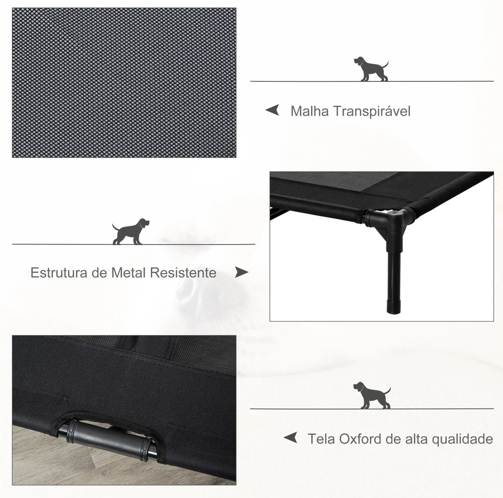 Cama Elevada para Cães Cama de Animais de Estimação com Malha Transpirável e Tecido Oxford para Exterior 92x76x18 cm Preto