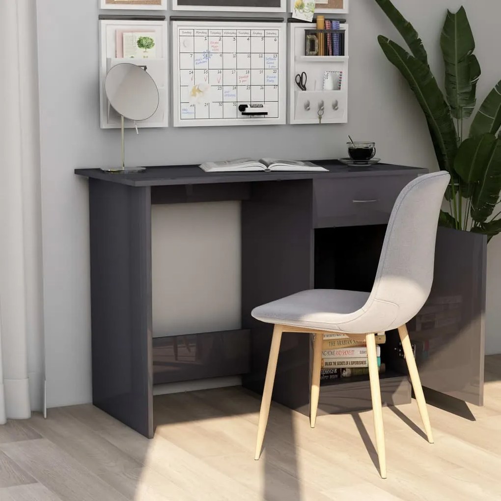 vidaXL Secretária 100x50x76 cm contraplacado cinzento brilhante