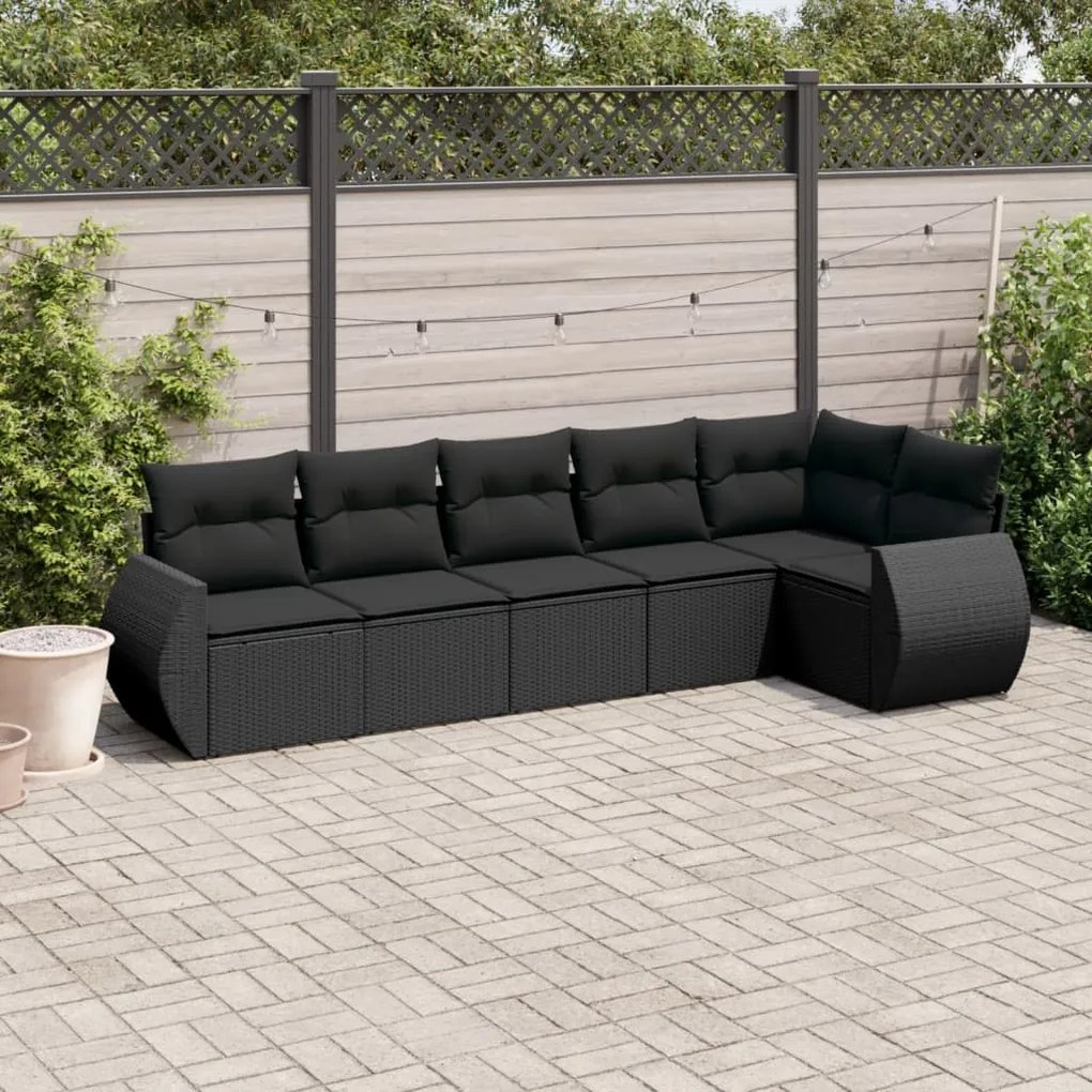 6 pcs conjunto sofás de jardim c/ almofadões vime PE preto