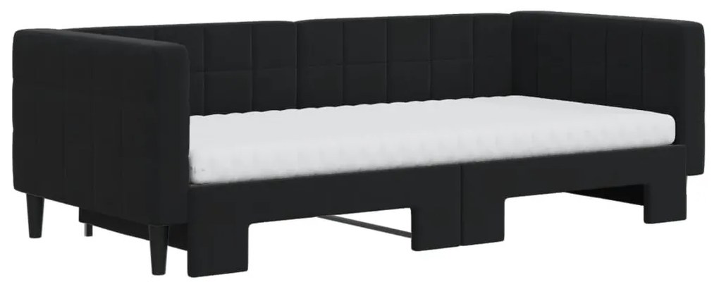 Sofá-cama com gavetão e colchões 90x190 cm veludo preto