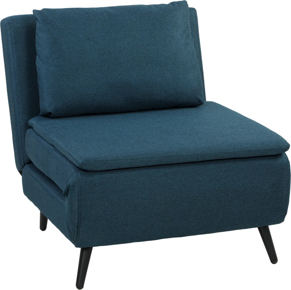 HOMCOM Poltrona Conversível 1 Lugar, Poltrona-Cama Clic-Clac 3 em 1 com Encosto Regulável, Travesseiro, Assento Largo, Azul | Aosom Portugal